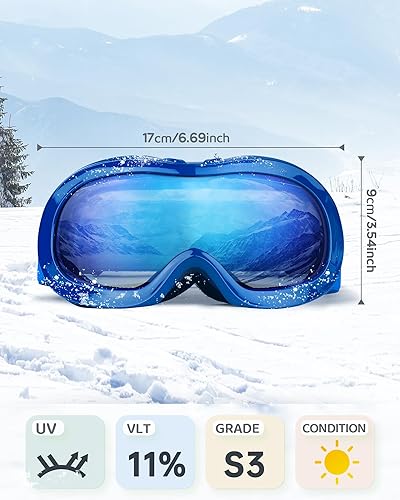 Miniatura 2 de VELAZZIO - Gafas de esquí para niños, gafas de snowboard OTG, antiniebla, lentes de doble capa, 100% protección UV