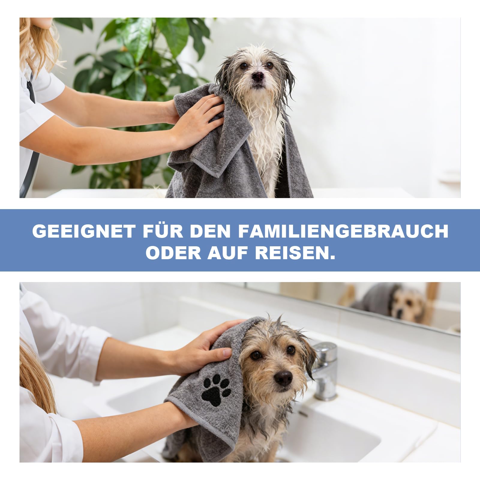 4 Stück Hunde Handtuch, 100×50cm Hundehandtuch Extra saugfähig Schnelltrocknend Haustier Mikrofaser Handtüche Hundehandtücher für Katzen Hunde Oder Andere Haustiere