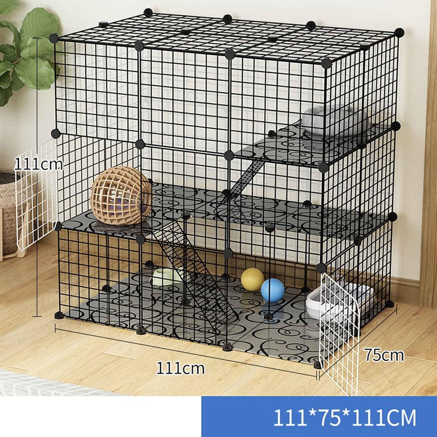 Cat Cages Indoor Large, Metal Pet Playpen Detachable Large Cat Kennels, Kitten Crate for Small Animal DIY Assembly, Super Load Bearing,Exercise Place Ideal for 1-4 Cats (Upgrade 111X75X111)
