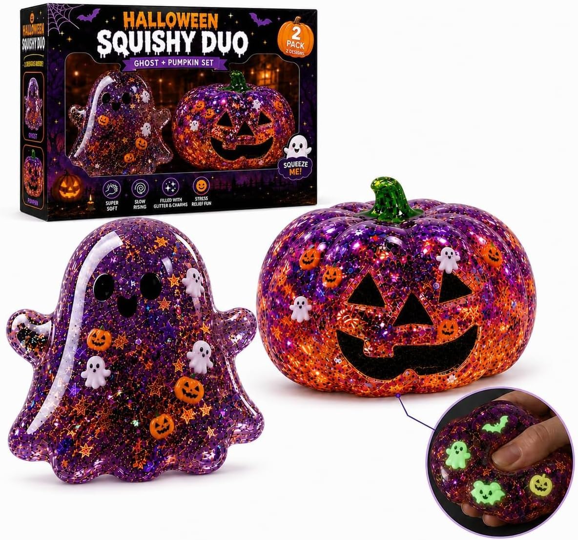2PK- Halloween Squishy Stress Balls for Adults,Slow-Rise Sensory Fidget Toy