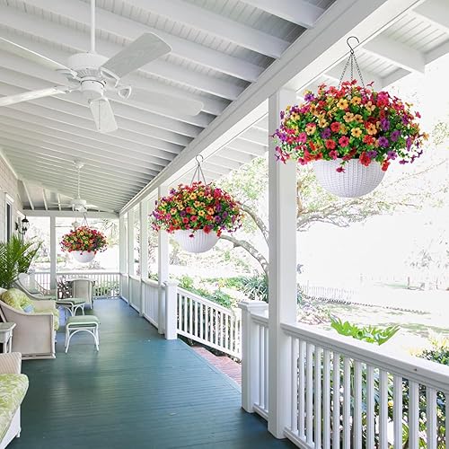 Miniatura 7 de HyeFlora Plantas Artificiales Colgantes de Imitación Canasta de Flores para Exteriores Decoración de Primavera y Verano, Seda Falsa Resistente a