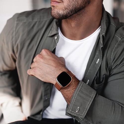 Vista 5 de Maledan Compatible con Fitbit Sense/Fitbit Versa 3 bandas para mujeres y hombres, correa de repuesto de cuero genuino de grano superior suave