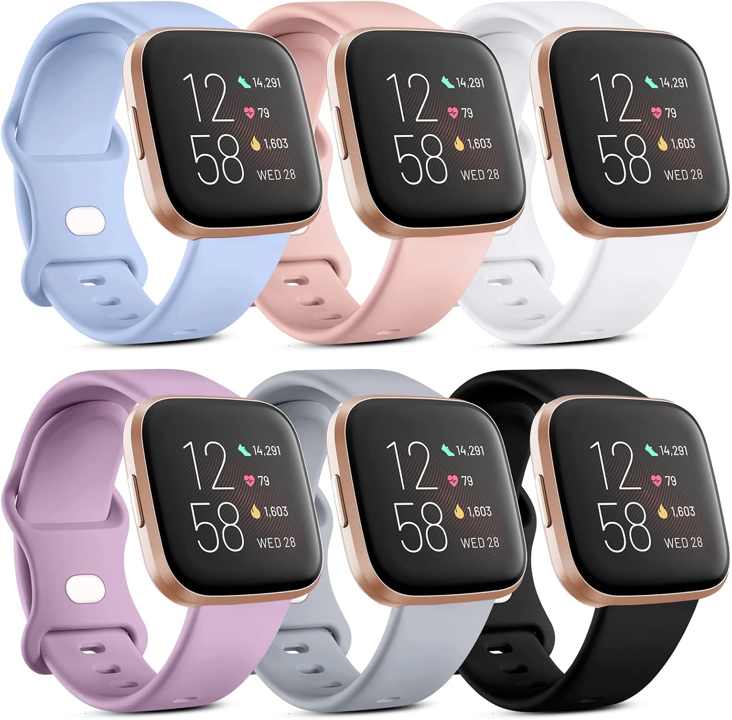 Witzon Compatible with Fitbit Versa 2 Band/Versa Lite/Versa Bands for Women Men, Soft Silicone Replacement Wristbands Sport Band for Versa 2 Smart Watch, Large (6 Pack B)