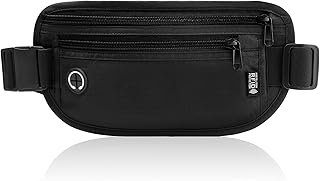 Flache Bauchtasche mit RFID Blocker, Diebstahlsicher Geldgürtel für Damen und Herren wasserdichte Tasche für Reisepass Diebstahlsichere Gürteltasche für Reise Sport (Schwarz)
