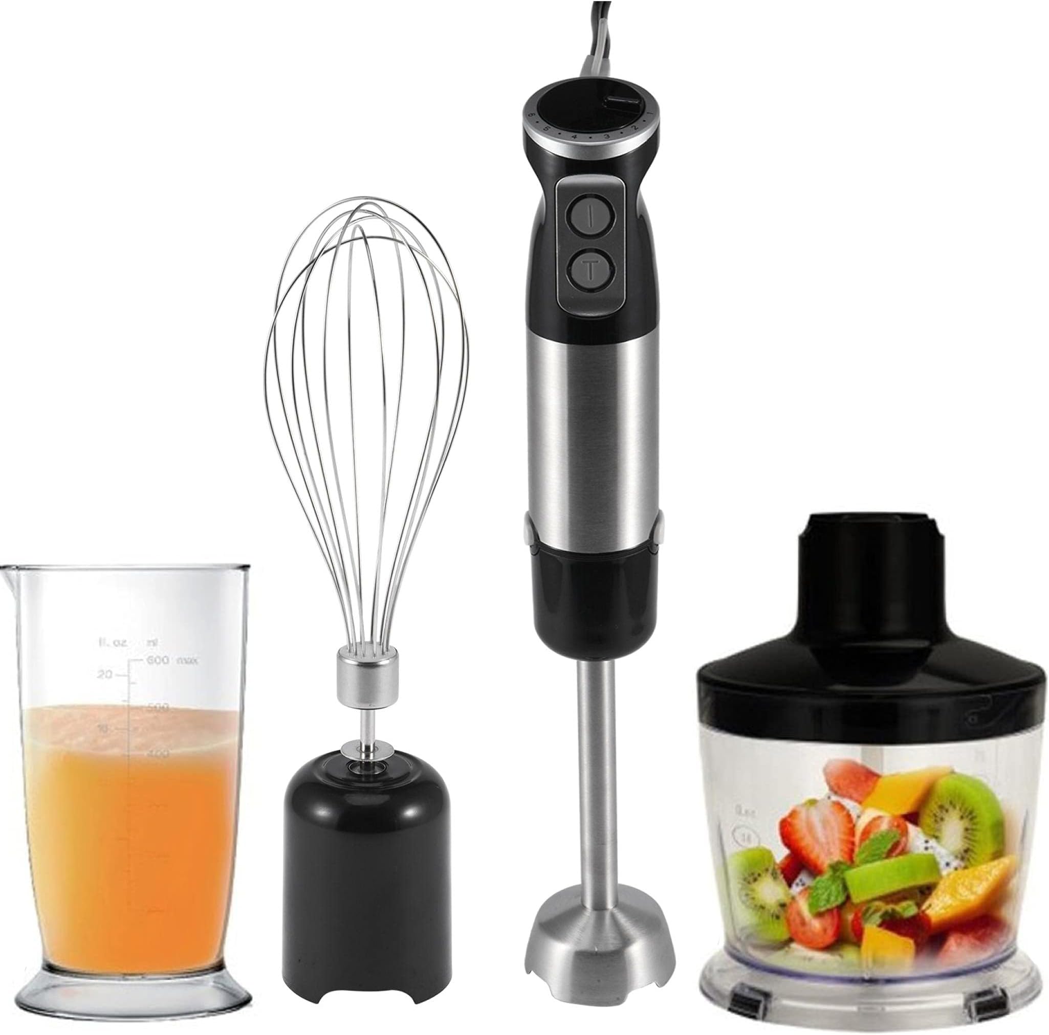 UNIGLE Kitchen Electric Mixer, 4-in-1 Multifunction Immersion Handheld Blender, 6-Speed kitchen aid mix Heavy Duty Copper Motor Brushed Includes Stirring Rod, Whisk Beater, Meat Grinder, Measuring CupBubbler