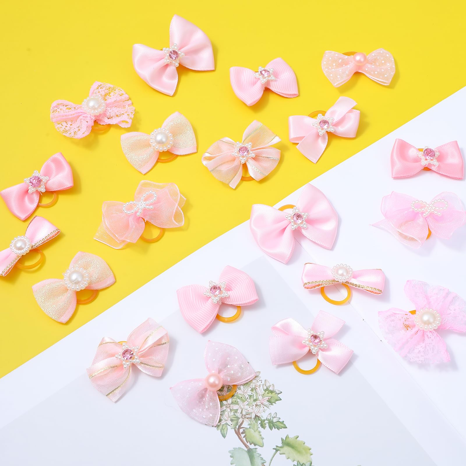 Fiocchi per cani piccoli e carini con elastici in pizzo strass perle accessori capelli idea regalo (rosa)