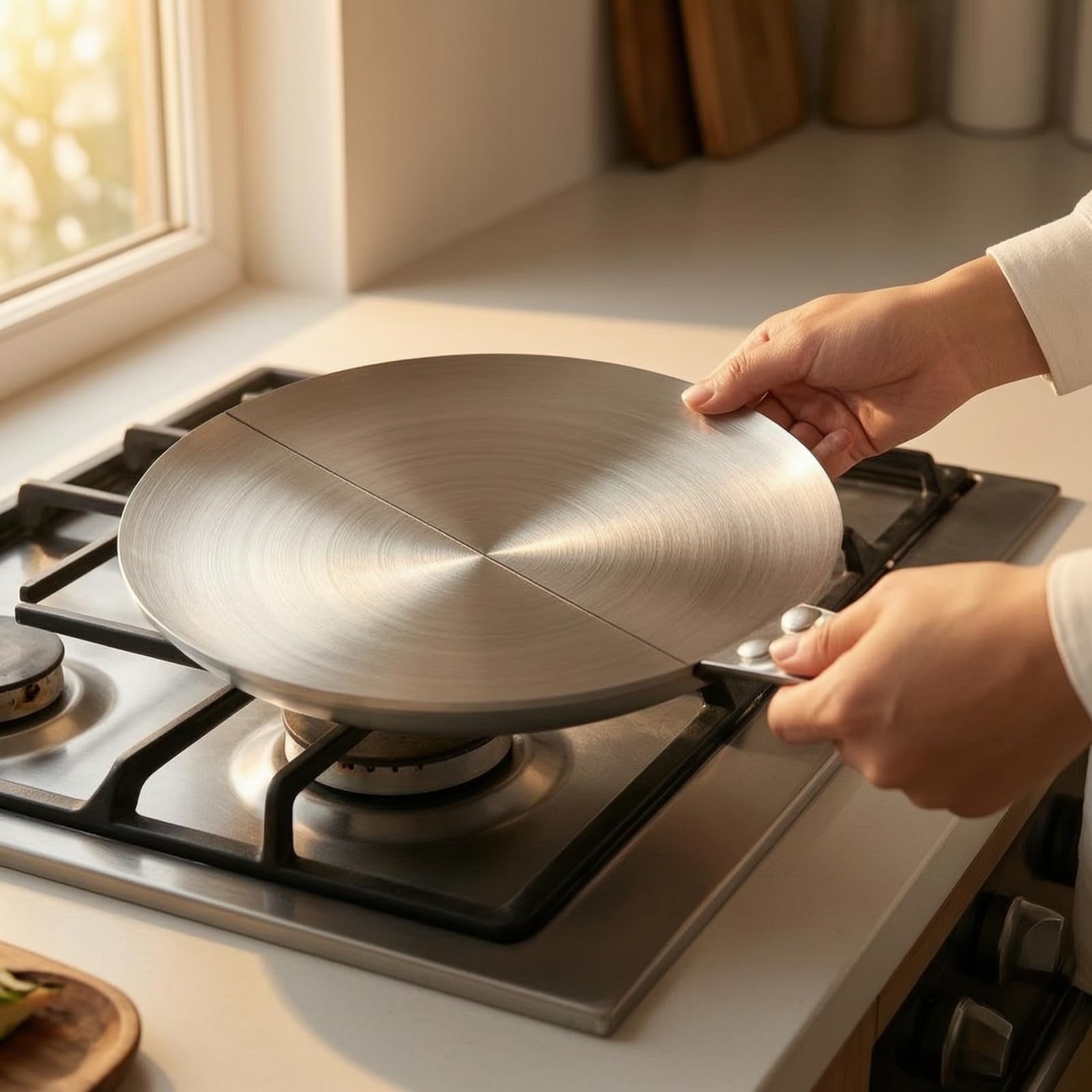 Induktions-Adapterplatte aus Edelstahl Wärmeverteiler mit Griff gebürstet Konverterplatte für Induktionskochfeld, 26cm