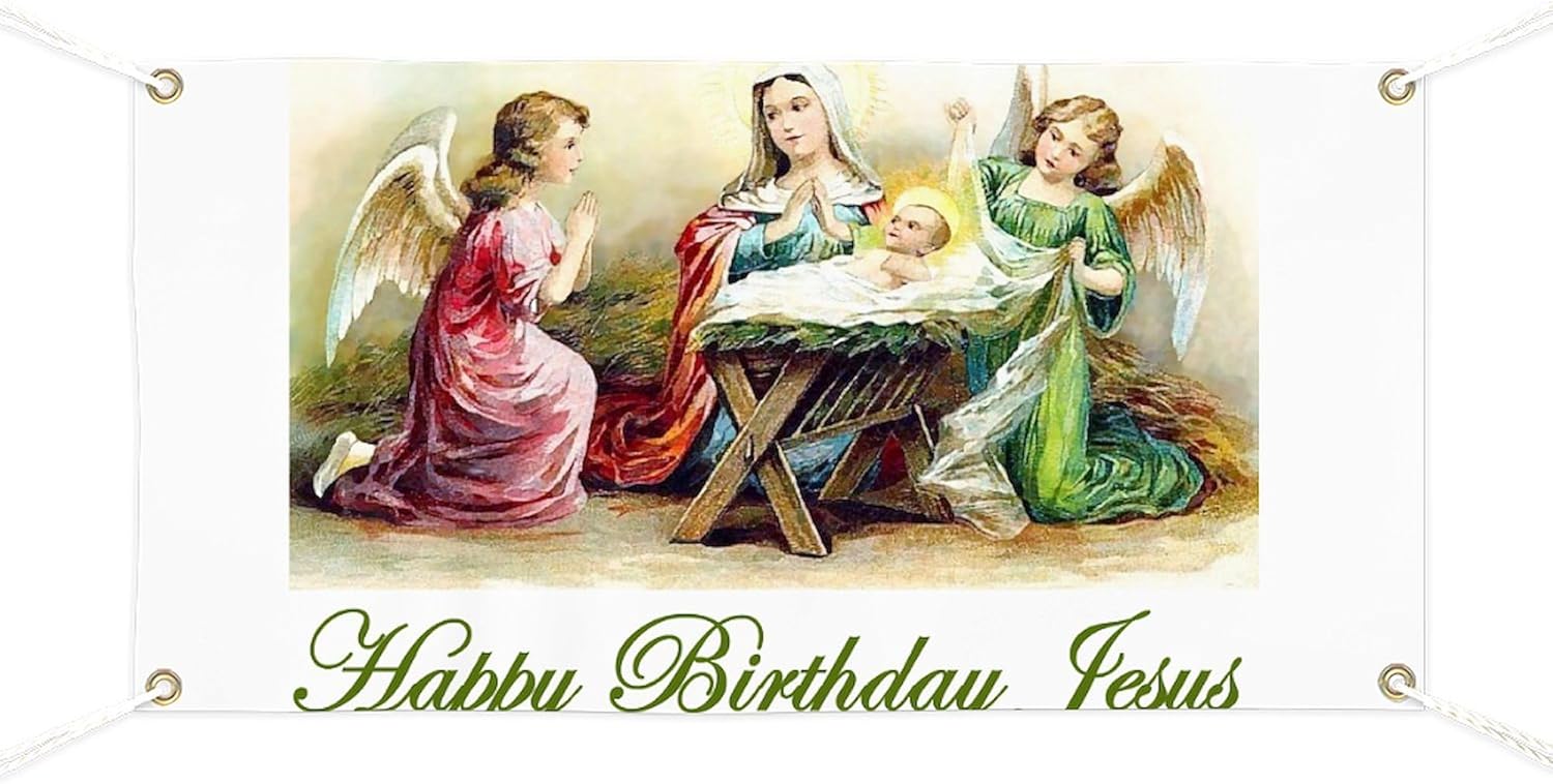 CafePress Happy Birthday Jesus Vinyl Banner, 44"x30" Hanging Sign, Indoor/Outdoor
