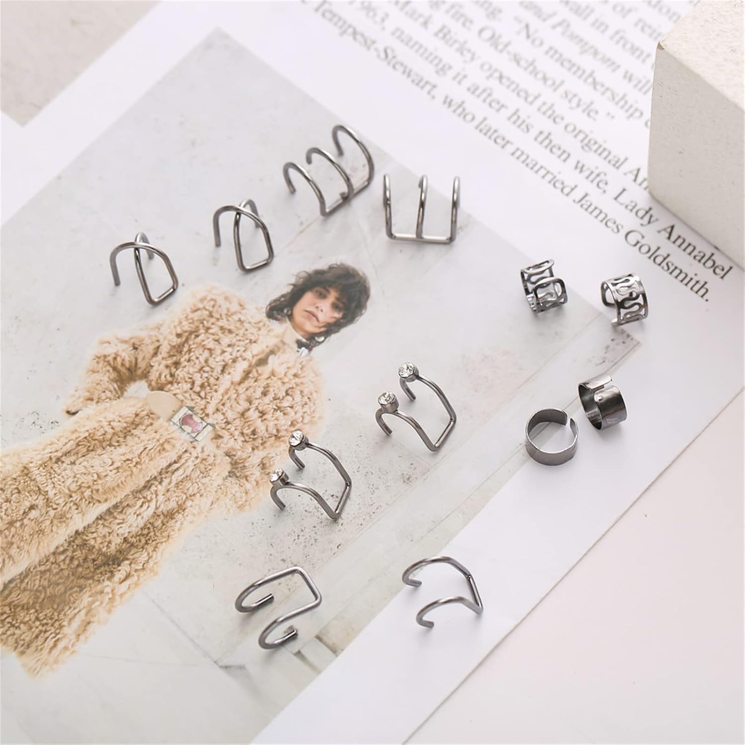 coadipress Ear Cuffs Earrings Set for Women Non-Piercing Stainless Steel Dainty Helix Cartilage Ear Clip On Wrap Earring Set Fake Nose Ring Non-Piercing Adjustable