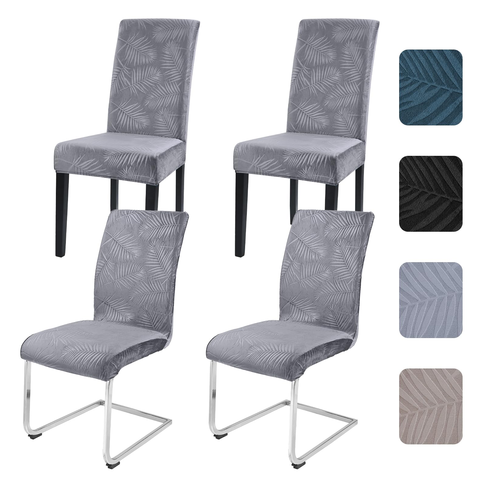 Alishomtll Dining Chair Covers Set of 4 Stretch Leaf Chair Covers Grey