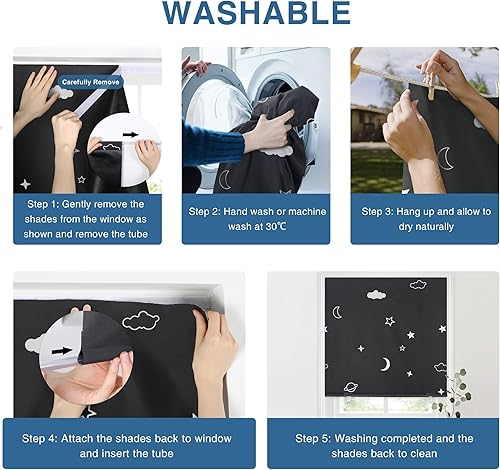 Miniatura 5 de LazBlinds Cortina de puerta 100% opaca, sin herramientas, sin taladro, persianas inalámbricas para ventanas, con aislamiento térmico, protección UV,