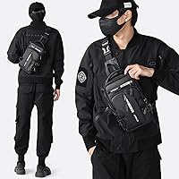 Vista 2 de Mochila cruzada pequeña negra para hombre y mujer, H-Negro, S, Moda