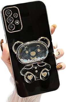 Miagon Bear Mirror Stand Case for Samsung Galaxy A33 5G,Quicksand Glitter Electroplated Soft TPU Protective Slim Shockproof Cover with Mirror Holder Kickstand