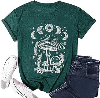Vintage Boho Graphic Tees for Women Summer Round Neck Nature Cottagecore Tee Tops