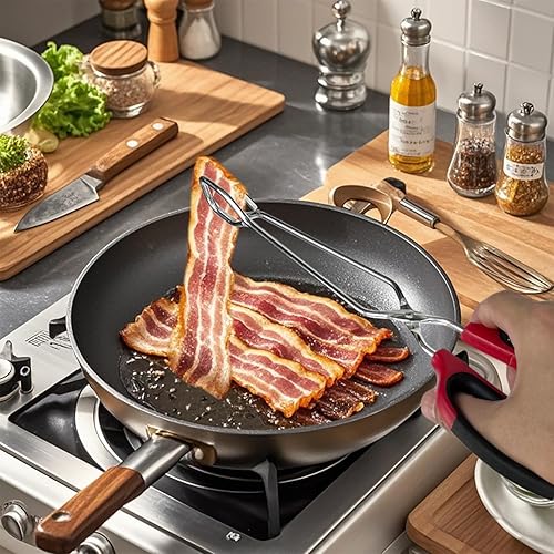 Miniatura 6 de Juego de pinzas de tijera de cocina de acero inoxidable para cocinar, asar y servir, 3 piezas con mango rojo (101216 pulgadas)