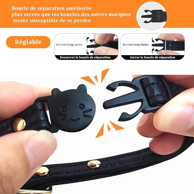Foto 3 de 7 de Collar para Gatos Piel Auténtica 19-28cm Cierre Seguridad (Negro)