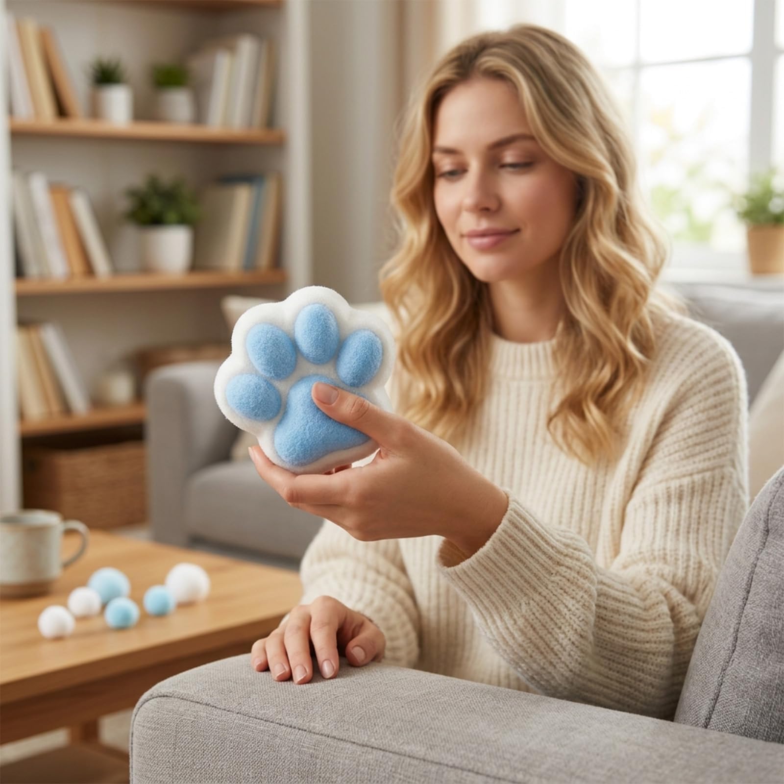 Squishy Pfote, Katzenpfoten Squishy, Entspannung anbieten für Büroarbeiter, Taba Squishy in Blau mit 12 cm Größe, Hilfsmittel zur Konzentrationsförderung und Entspannung