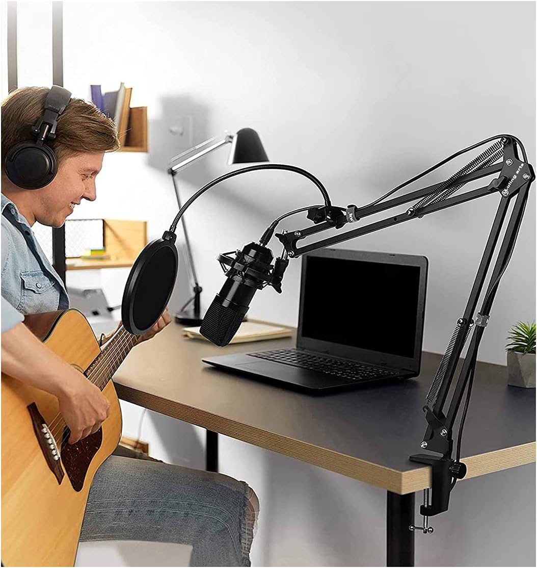 Desktop Microphone Stand,Mic Boom Arm Stand with Mic Pop Filter Shock Mount,Adjustable Mic Boom Scissor Arm Stands for Blue Yeti Snowball,Radio Broadcasting and Recording : Musical Instruments