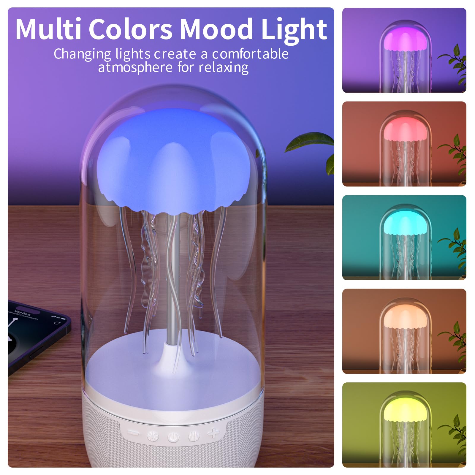 Generico Lampada Medusa Bluetooth Altoparlante Atmosfera Mood Light con 7 colori che cambiano, altoparlante portatile Night Light Regali per gli uomini Donne Bambini Compleanno Natale Ringraziamento
