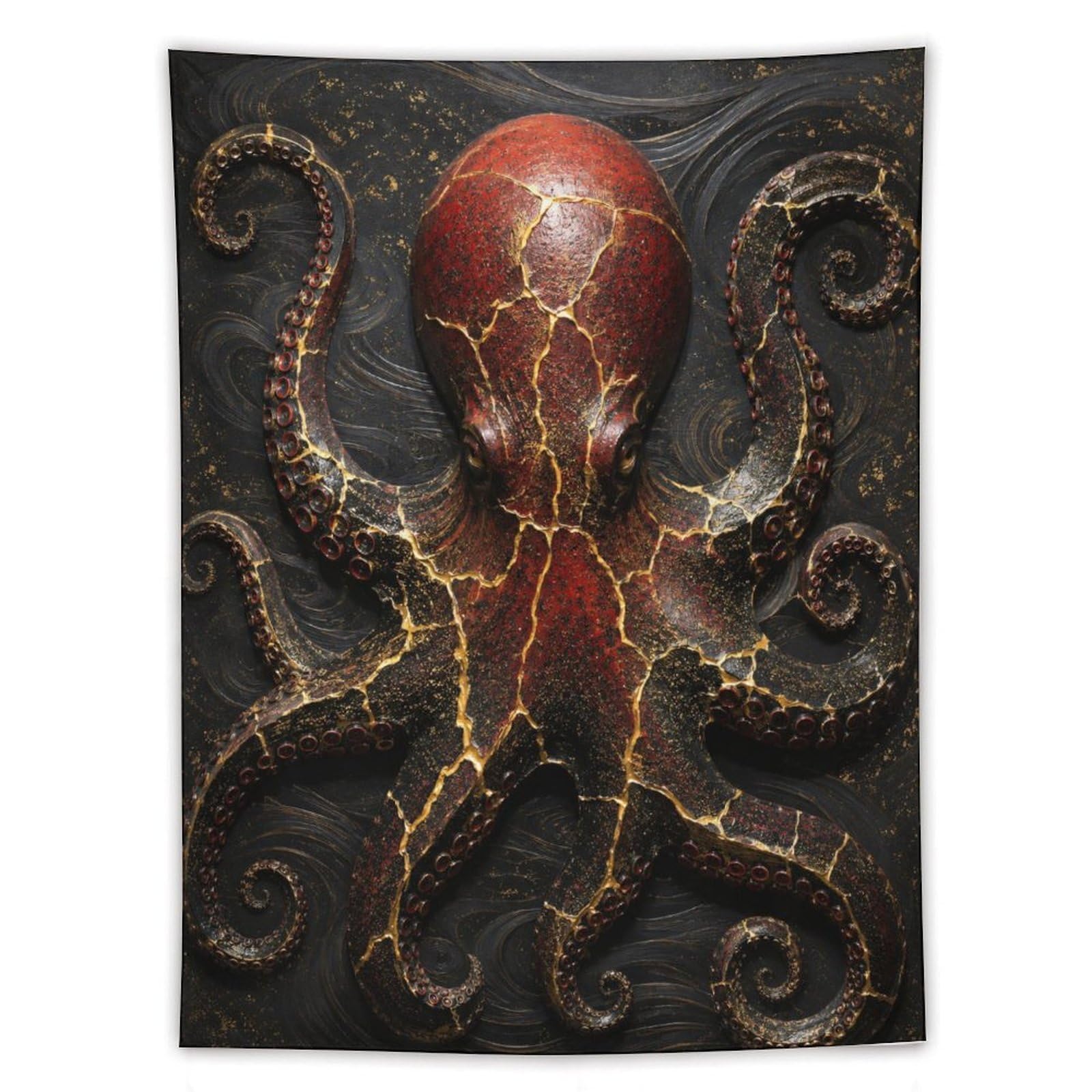 H3B8U2Y5 Dark Octopus Wall Tapestry, Surrealist Style, Ceiling Hanging