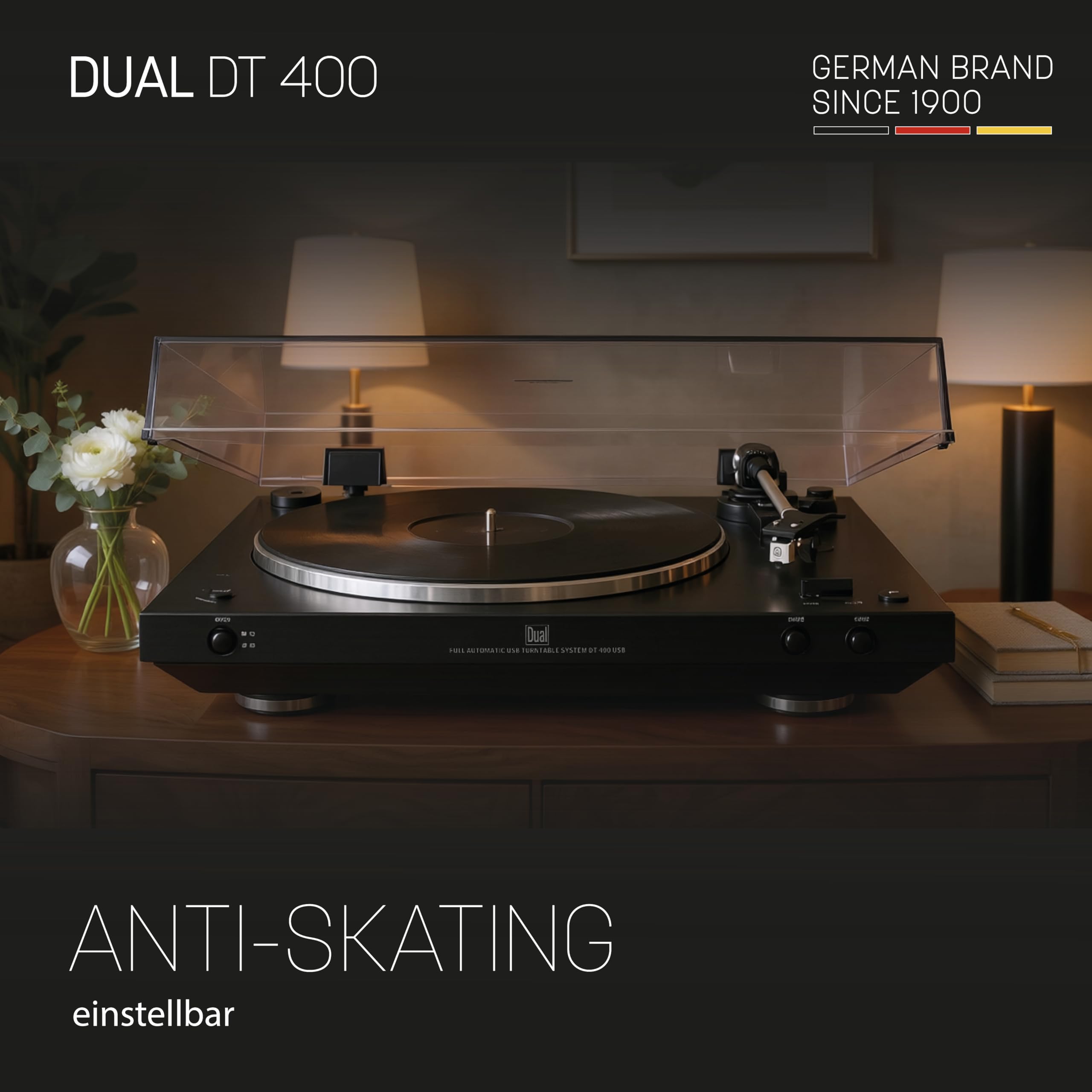 Dual DT 400 USB Vollautomatik Plattenspieler (33/45 U/min, Magnet-Tonabnehmer-System, USB-Anschluss, Entzerrer-Vorverstärker) schwarz
