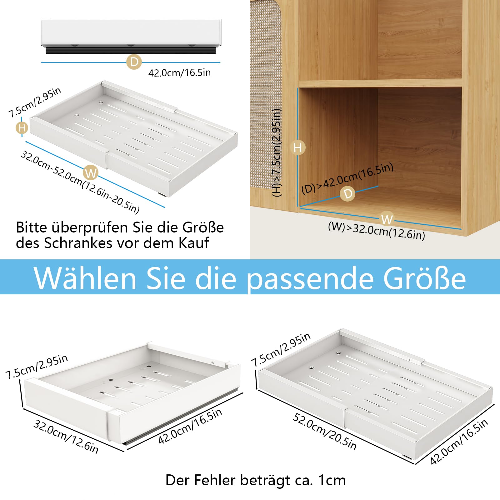 YheenLf Uittrekbare lade, uittrekbare laden voor de keuken (32-52 cm), zonder boren en spijkers, voor het organiseren van de basis van de keuken, eetkamer, badkamer, zwart, 2 stuks