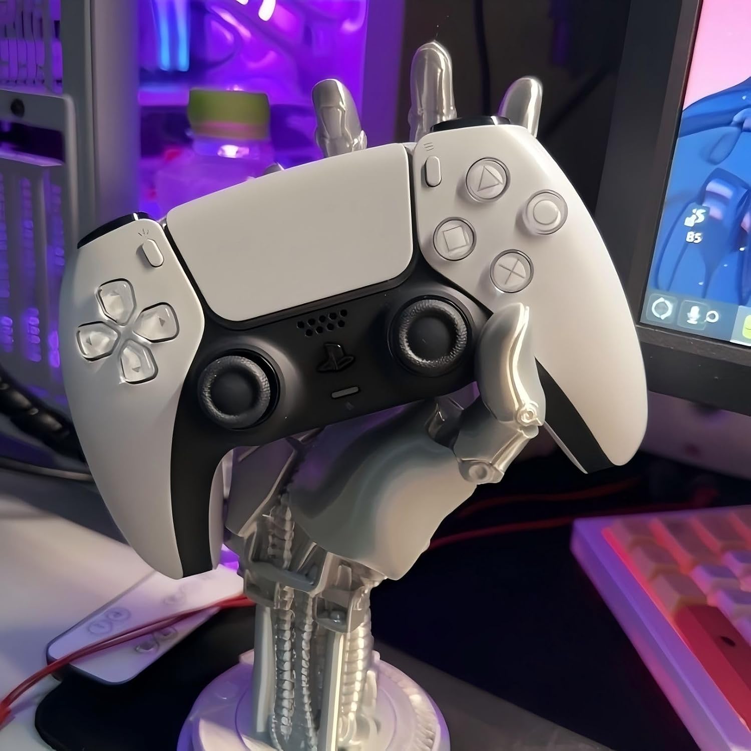 Game Controller Holder for PS5, 3D Cyberpunk Robot Hand Stand for Xbox, Mechanical Gaming Accessories Rack for PS4, Gamepad Headphone Hanger for Desk Decor image 3
