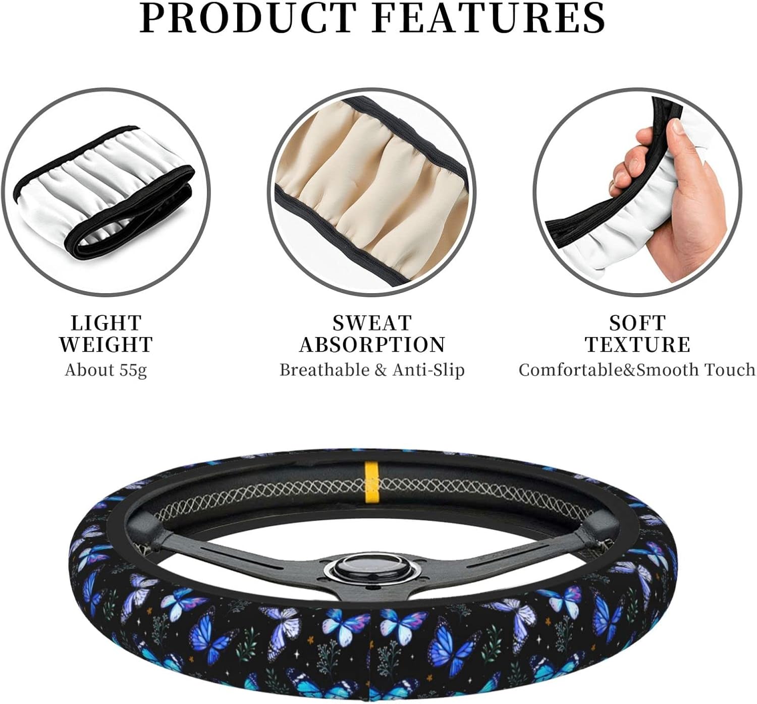 Butterflies Steering Wheel Cover Anti-Slip,Sweat Absorption Universal 15 inch Steering Wheel Covers Cute car Accessories for Men Women image 4