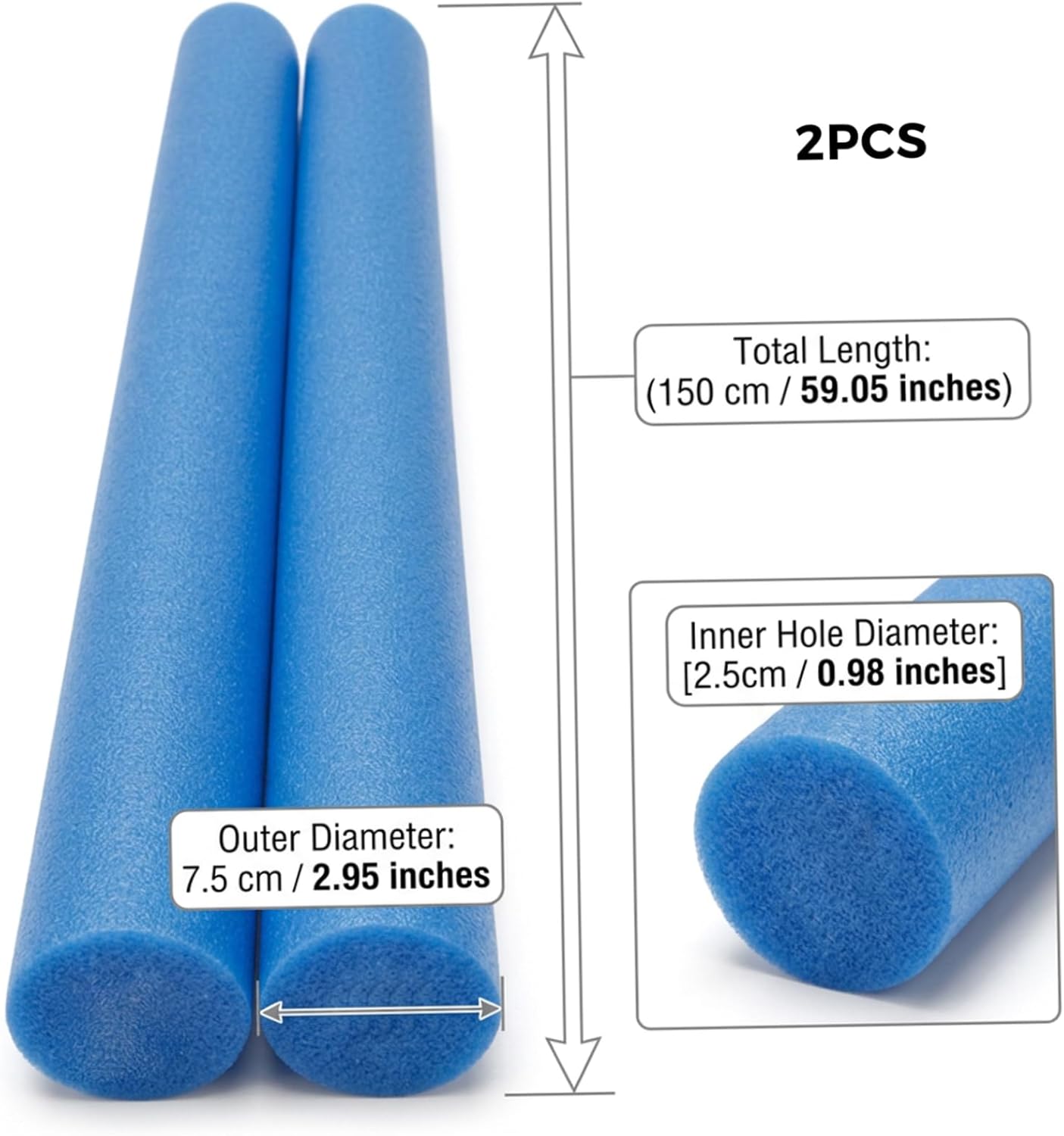 2 Pcs Pool Noodle High Buoyancy Swimming Noodles Ideal for Adults Kids 60 Inch Foam Floats Ideal for Pool Training Water Play Blue
