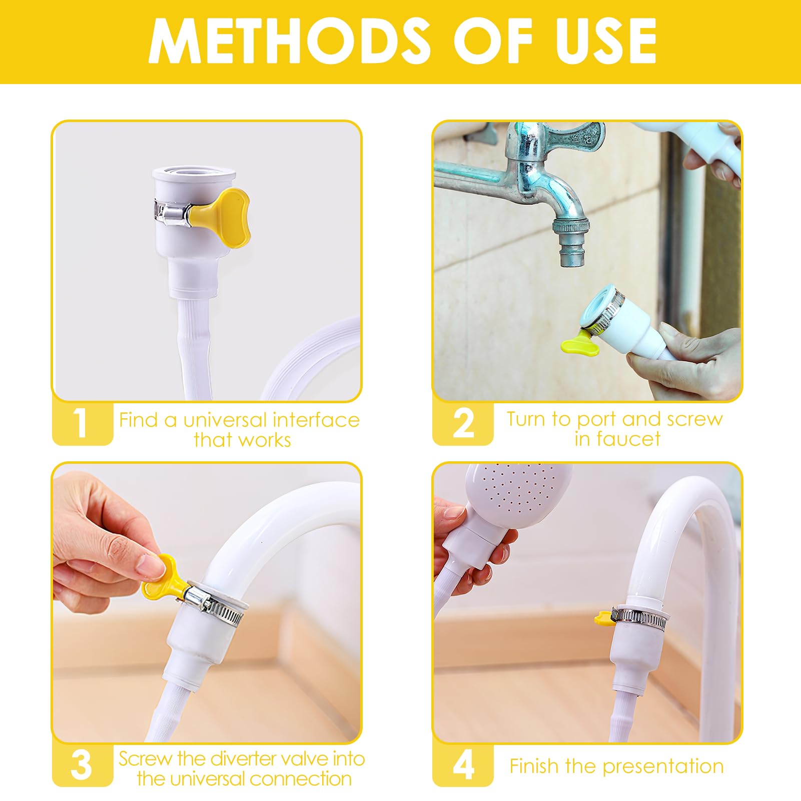 Bath Single Tap Shower Attachment Push on Rubber Shower Hose for Taps Washing Hand Held Portable Pet Dog/Cat Shower Hair Washing for Bathroom Washing Dresser Kitchen Sink Mixer Tap (1.3m,White) - Image 4