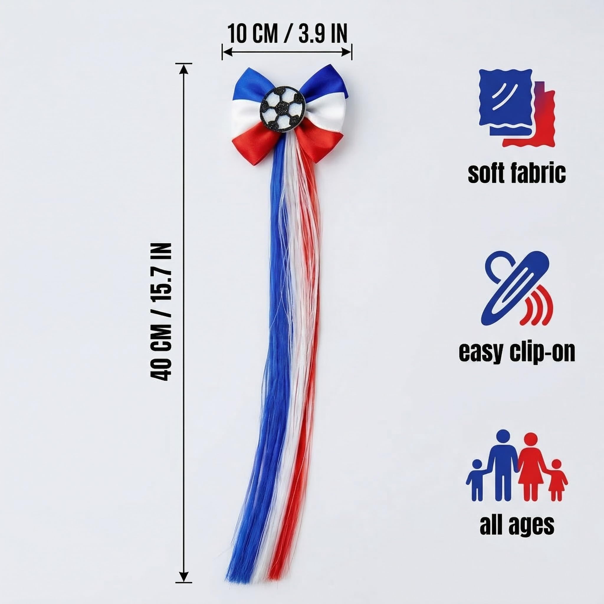 Accessoire Cheveux Fille Bleu Blanc Rouge Foot, Décoration Photo Supporters Football
