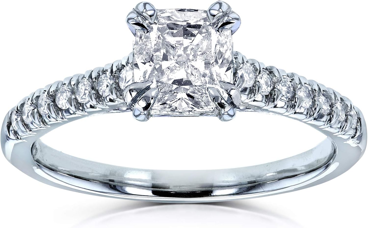 Kobelli Cushion 1ct Diamond French Pave Ring 14k White Gold