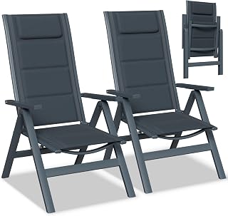 Devoko Gartenstühle Klappbar Aluminium Metall, Gartenstuhl Hochlehner, 7-Fach verstellbar, Polster Balkonstühle 2er Set, Mit Schaumstoff Sitzkissen und Rückenlehne, Maximale Belastbarkeit 160 kg.