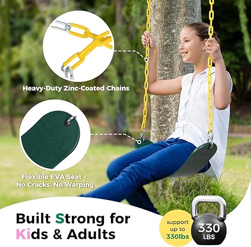 Miniatura 11 de DECORLIFE Paquete de 2 asientos de columpio para columpio, soporta 330 libras, kits de reemplazo de columpios con cadenas revestidas para niños