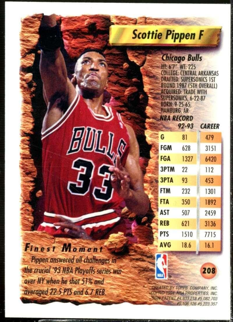Scottie Pippen Card 1993-94 Finest #208 - Unsigned Basketball Cards