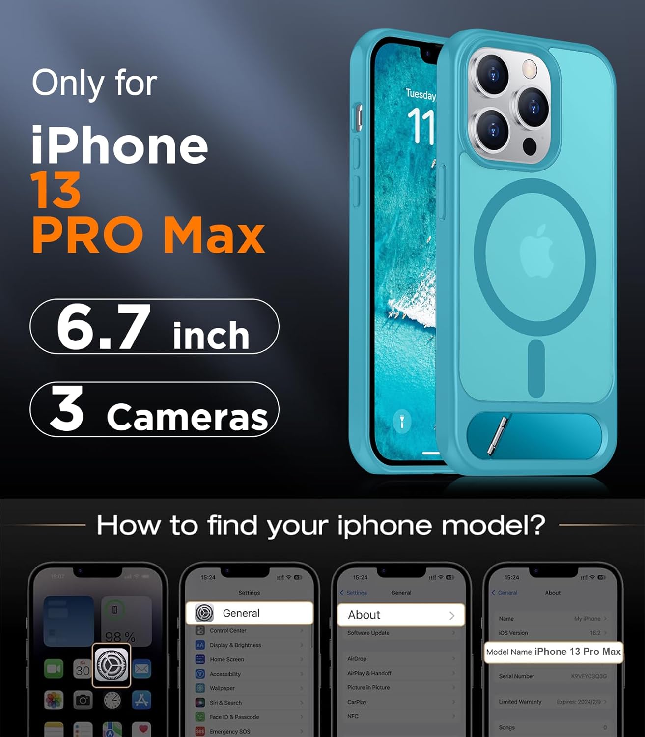 Temdan Magnetic Compatible with iPhone 13 Pro Max Case, [Built-in Invisible Kickstand][Compatible with MagSafe] [Military Grade Shockproof] Slim Translucent Matte Phone Case for iPhone 13 Pro Max 6.7" thumbnail