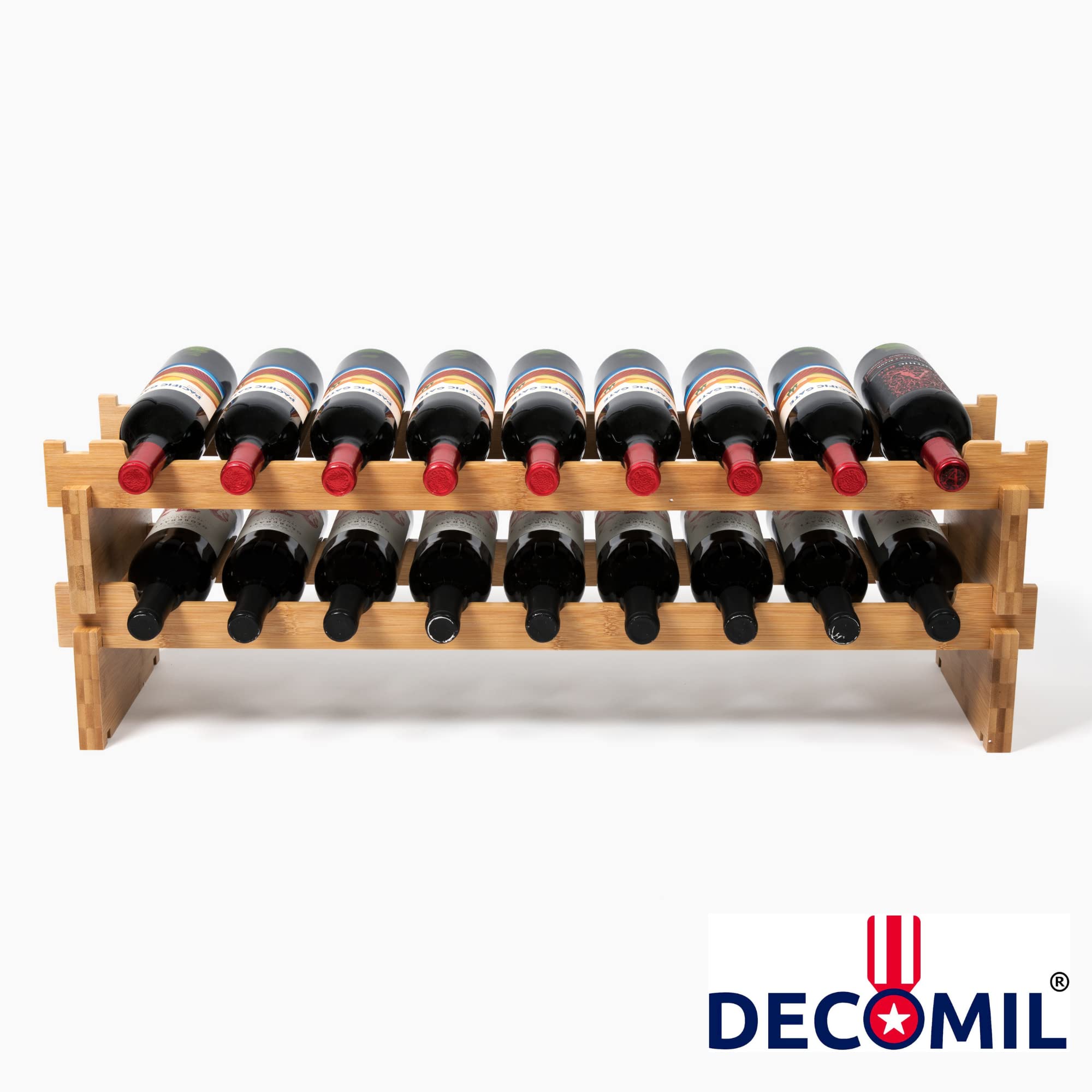 DECOMIL - 18 Bottle Wine Rack | Wine Rack Stand | Modular and Stackable | Wine Bottle Organizer for Countertop (9 Bottle)