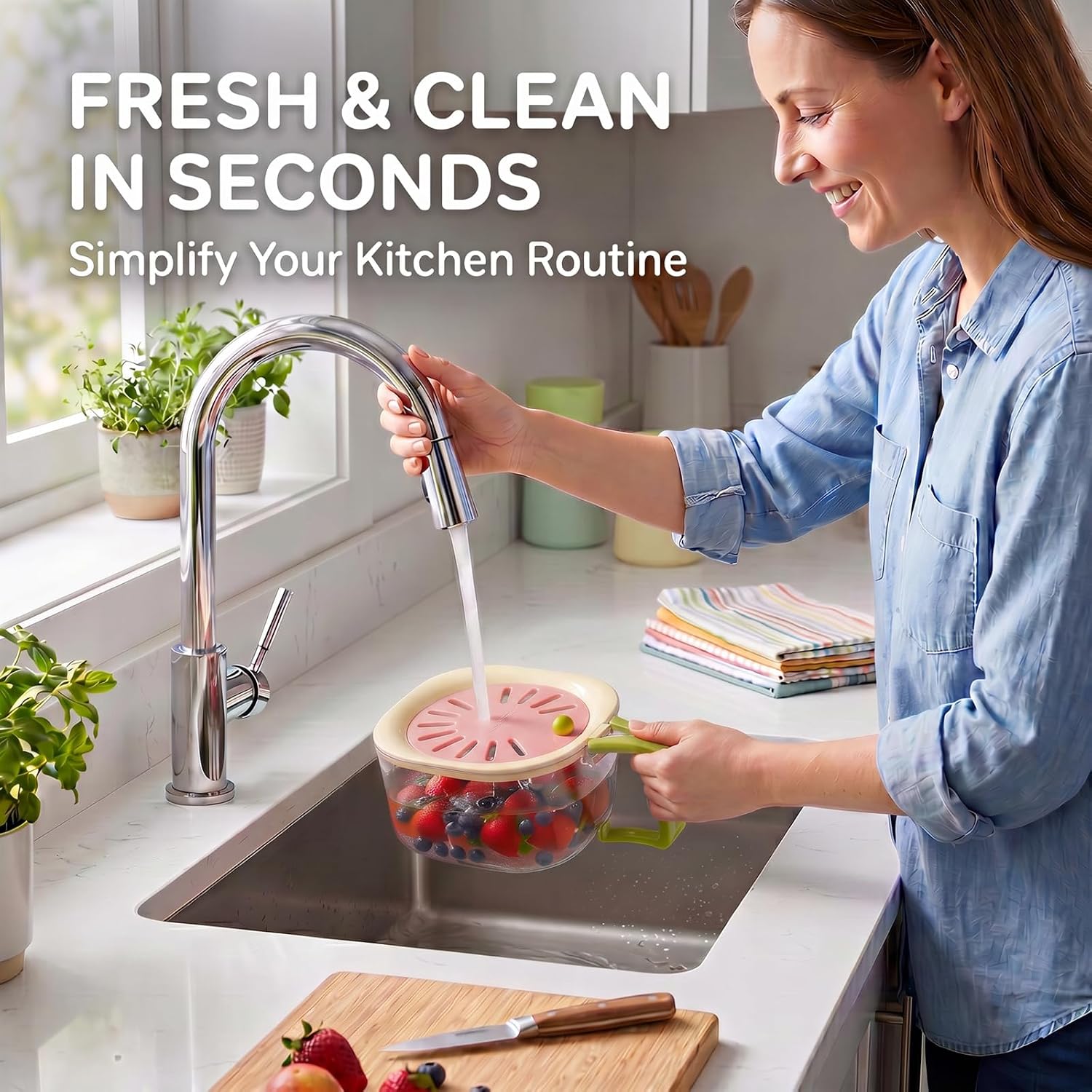 Fridge Produce Storage Container with Drain Colander & Vent Lid