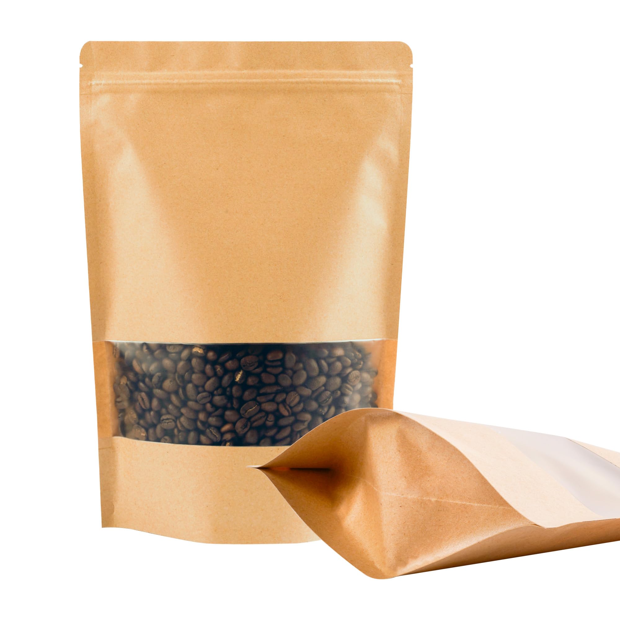100 bolsas de papel kraft con ventana (6.7 x 9.5 pulgadas), bolsas de papel resellables para almacenamiento de alimentos, bolsa de regalo reutilizable para dulces, galletas, bolsa de