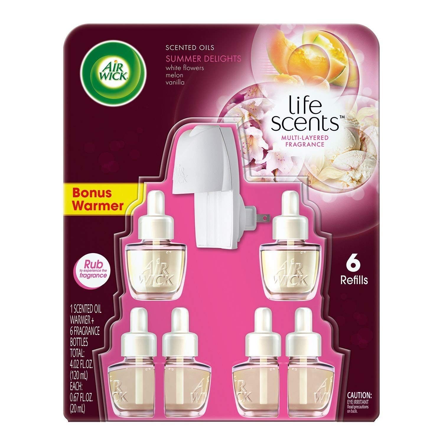 Air Wick Scented Oil Twin Refills, Life Scents, Summer Delights. Pack of 6. Bonus 1 Warmer.
