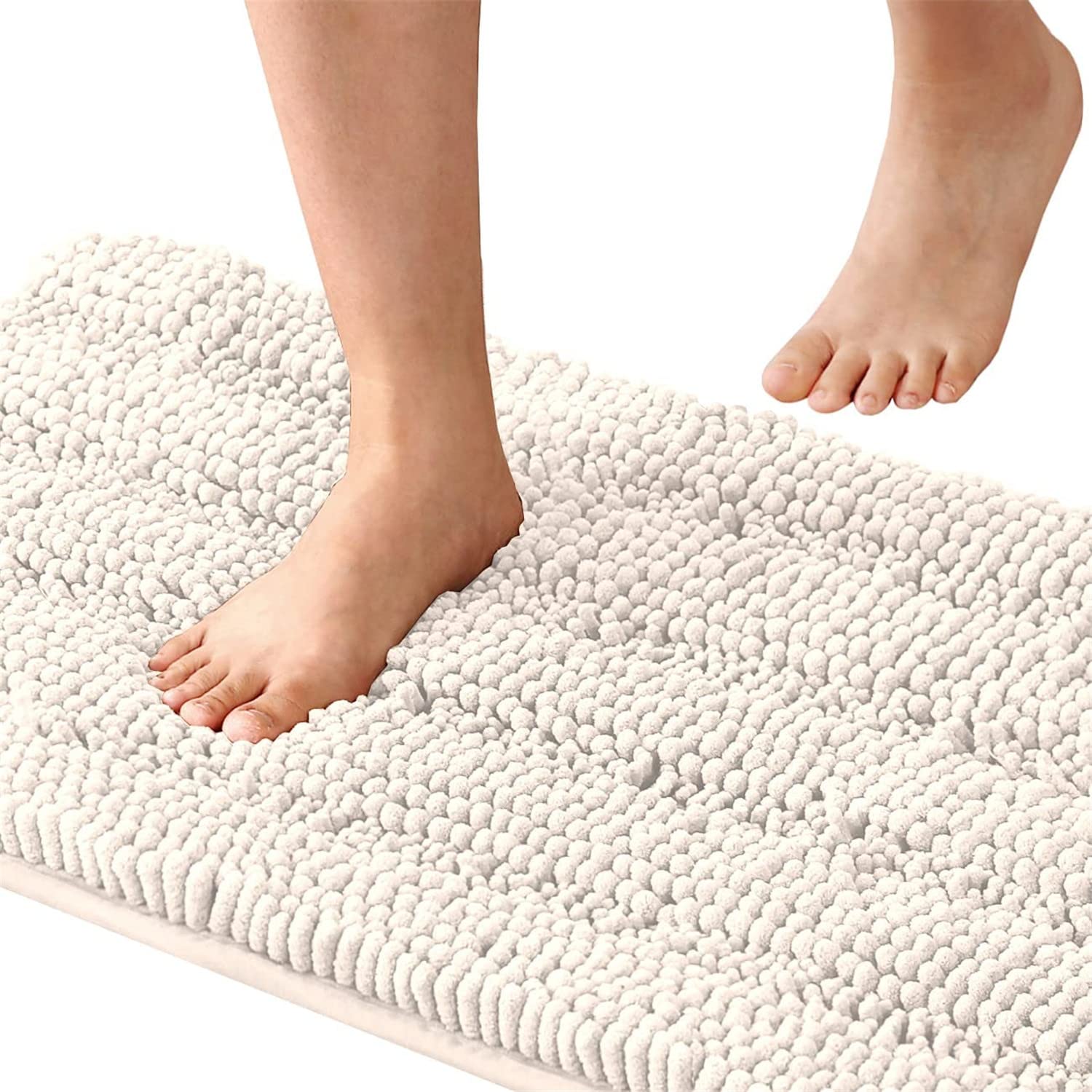 Tapis de bain antidérapant en chenille à poils longs pour chambre à coucher et salle de bain (ivoire, 120 x 43 cm) - Design doux et antidérapant
