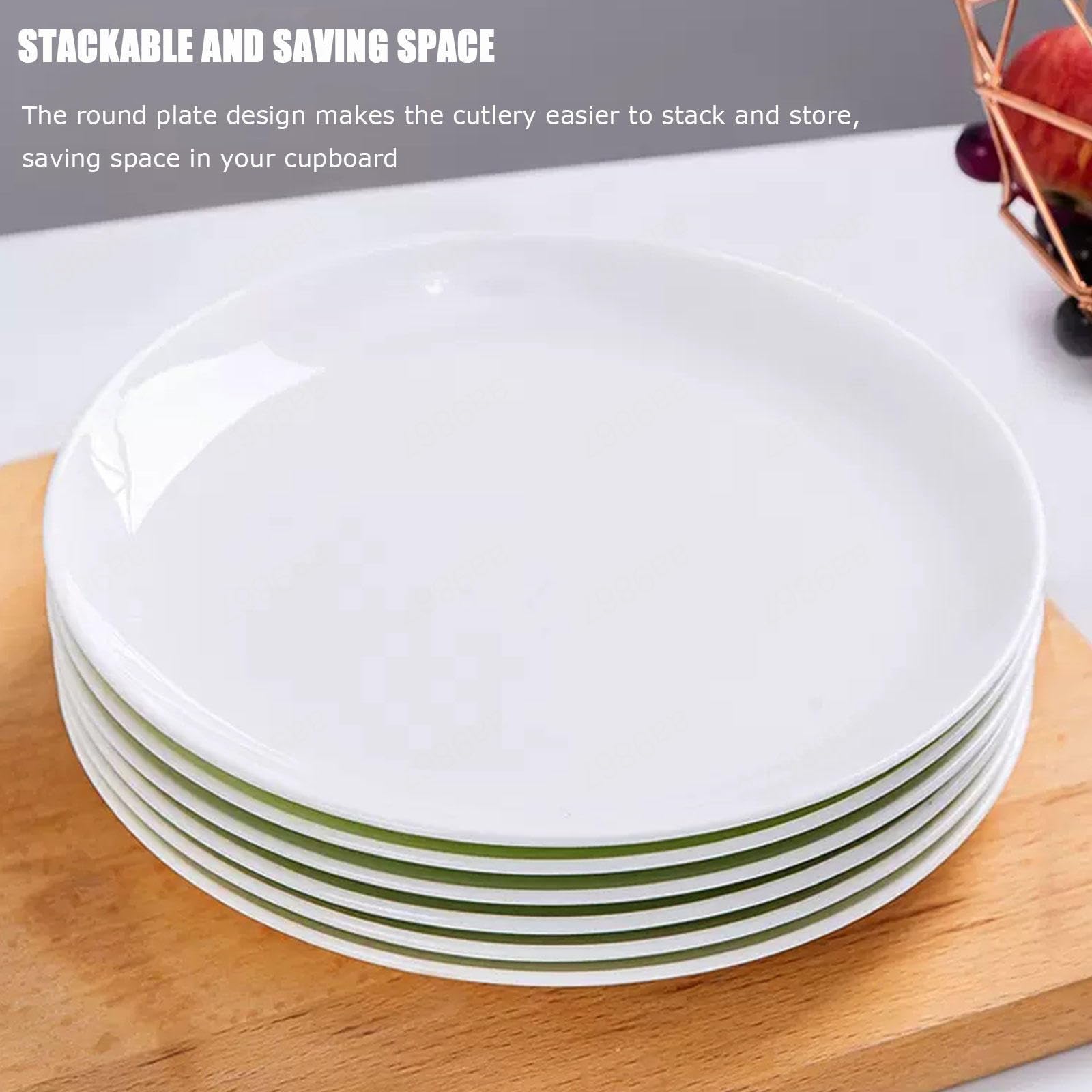Białe talerze obiadowe, zestaw 6 sztuk, zestaw naczyń, talerze ceramiczne, porcelanowe naczynia do serwowania sałatek do kuchni, odporne na zarysowania, do kuchenki mikrofalowej, piekarnika i zmywarki, 18 cm