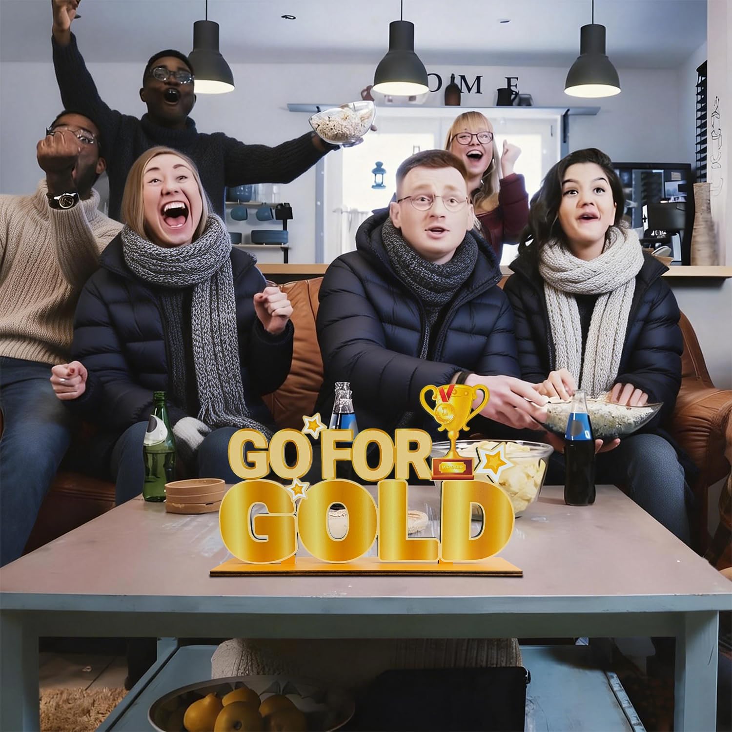 2026 Winter Sport Games Party Decorations Go For Gold Wooden Table Centerpieces 11.8 x 6.9 inch for Any Sports Themed Party Decorations Supplies