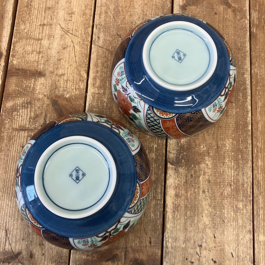 Amazon | 有田焼 聖山窯 金彩 赤絵 色絵花紋 小鉢 お茶碗 飯椀 ペア 2