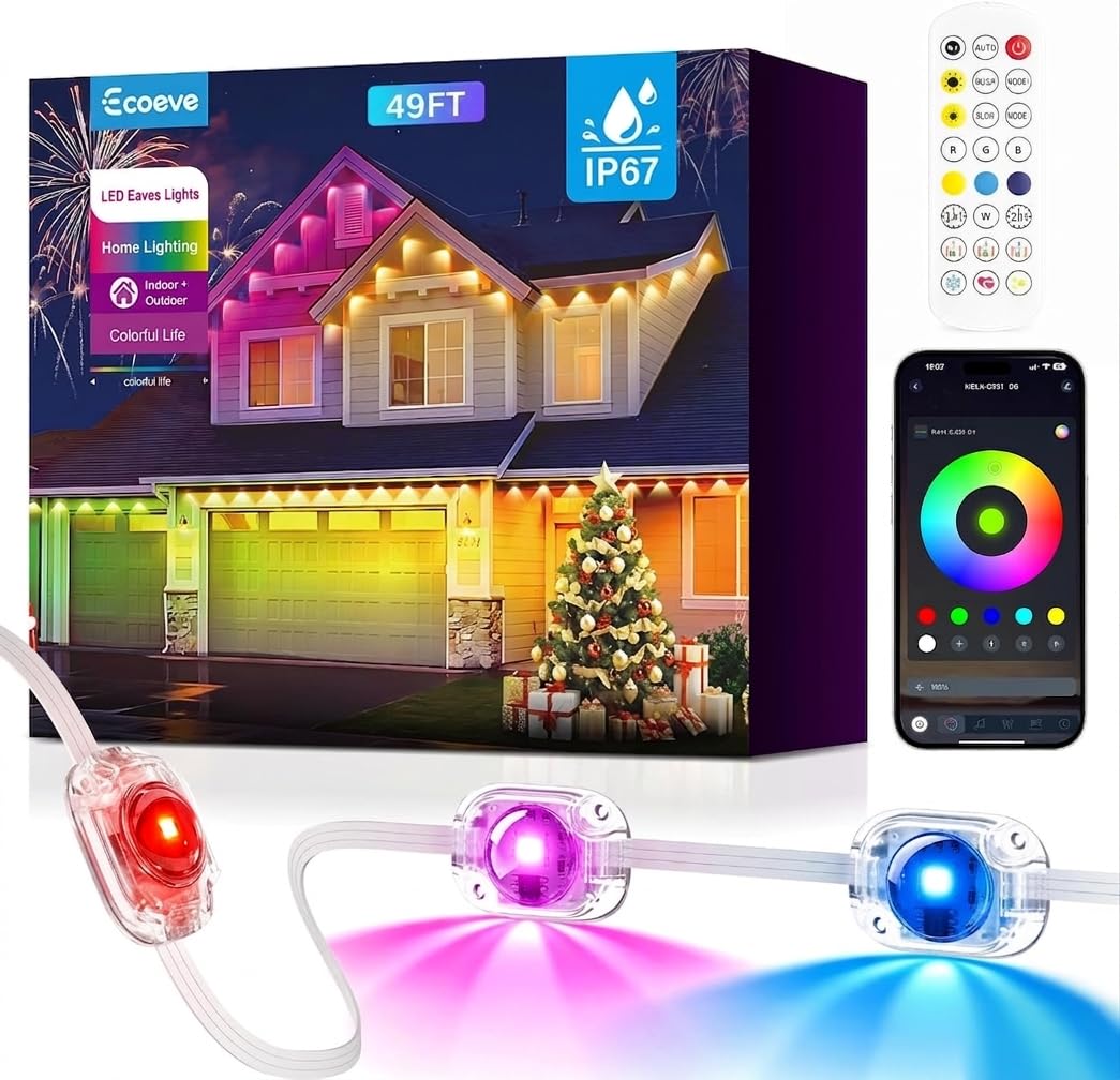 Photo 1 of Ecoeve 55ft RGB+IC Permanent Outdoor String Lights