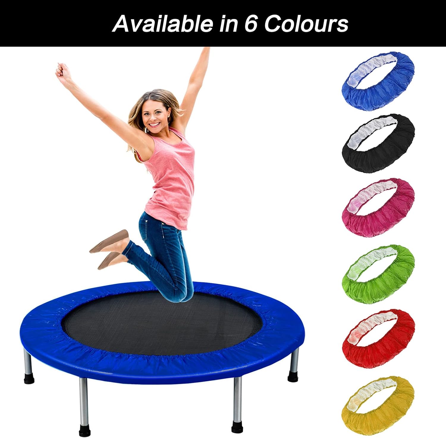 Mini Trampoline Spring Cover, Waterproof Anti Uv Trampoline Safety Pad, 60 Inch Trampoline Skirt for 10 Holes Round Trampoline,Rose red