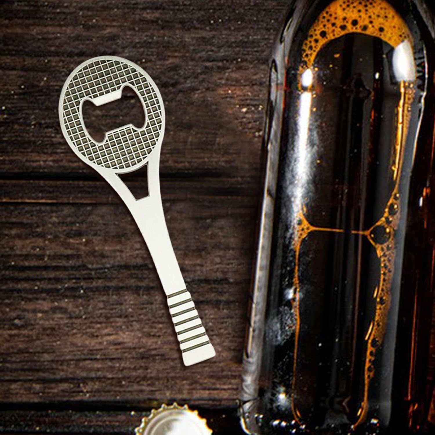 Bottle Opener, Racket Shape, Can Opener, Kitchen Helper, Beer Bottle Opener, Handheld Bottle Opener for Bar, Gift for Men and Friends, Silver