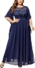 Miusol Women's Plus Size Sequin Lace with Ruffle Cape Cloak Sleeves Elegant Evening Gown Wedding Guest Maxi Dress