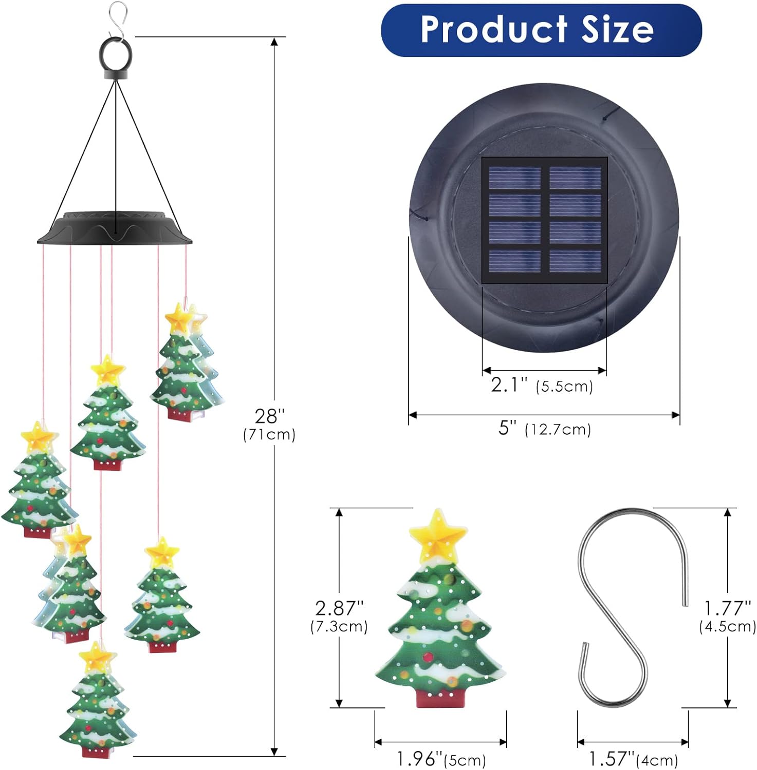 PACETAP Christmas Solar Wind Chimes, Color Changing Led Solar Wind Chimes, Hanging Outdoor Christmas New Year Garden Decor Gift for Children/Mom