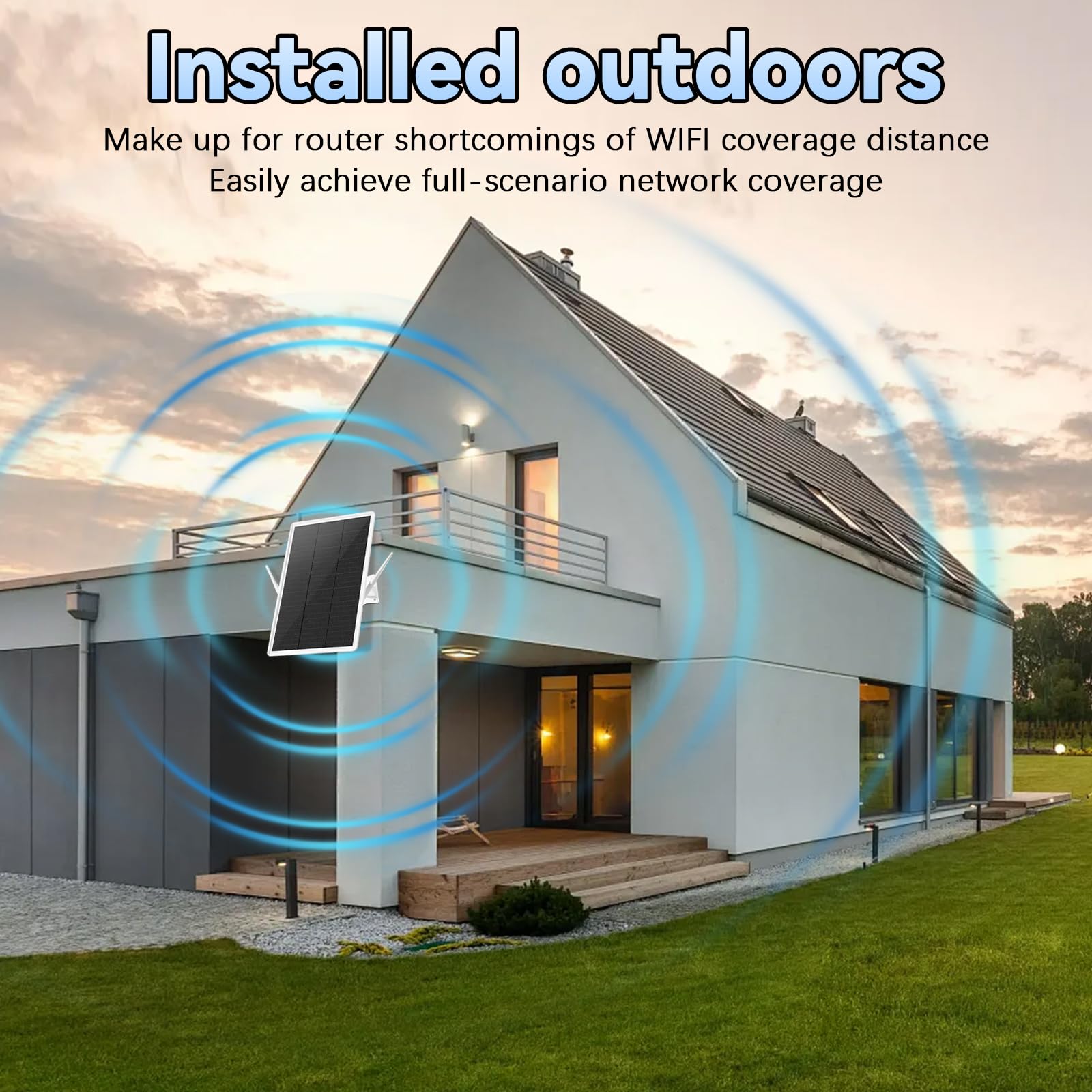 WLAN Verstärker Repeater Aussen Akku Solar, Wi-Fi Booster WiFi Range | Extender Reichweite bis zu 100 m, 2,4-GHz-WLAN-Repeater mit 300 Mbit/s, WIFI-Zugangspunkt Kompatibel 2.4Ghz Geräten